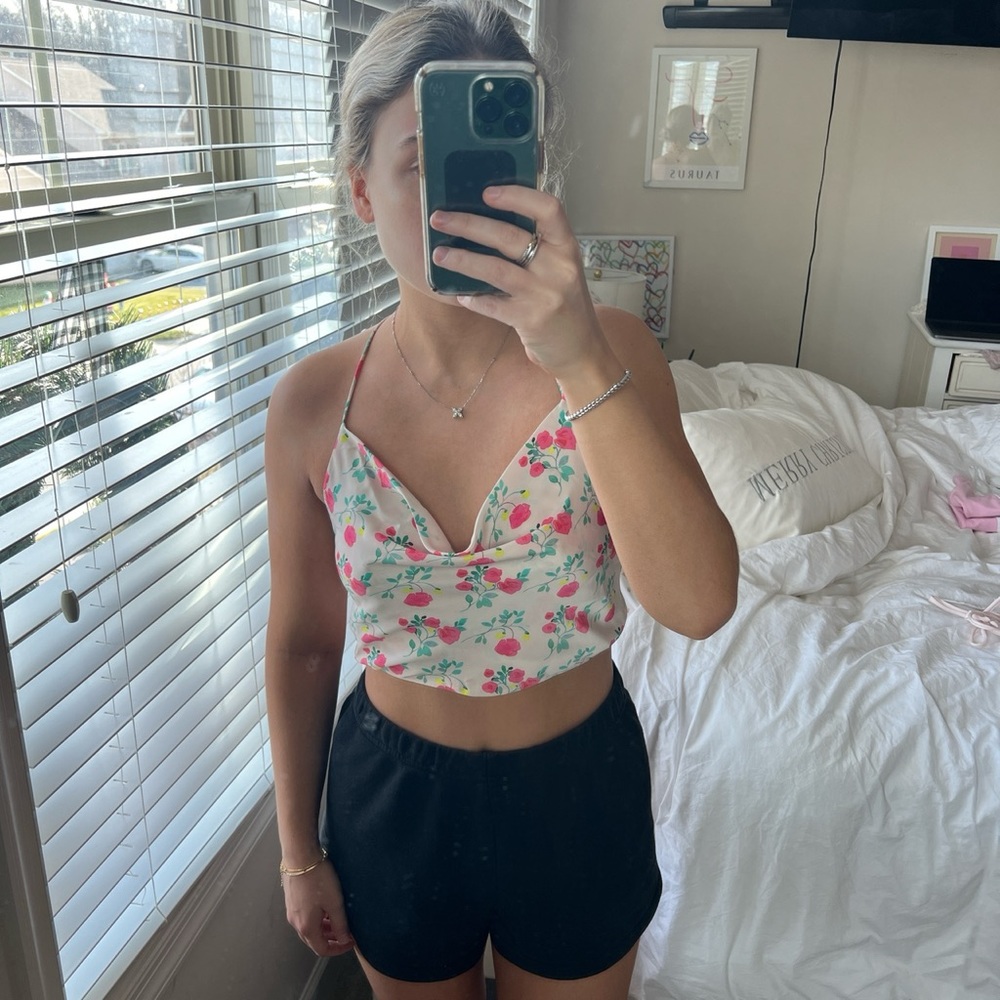 Zara Floral Backless Cowl Neck Top